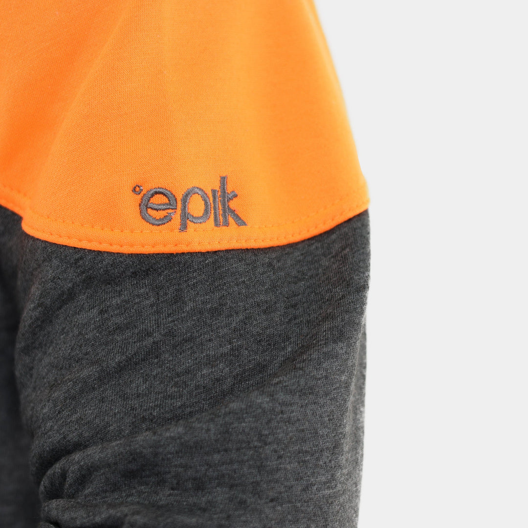 Epik Peak Zip Up Hoodie Hi Vis Orange Logo arm