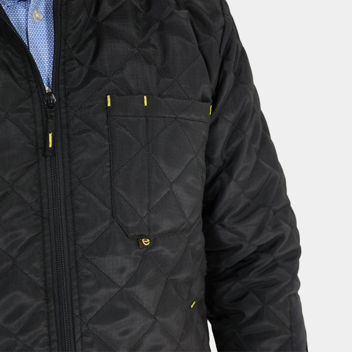 Epik Agile Quilted Jacket in Charcoal Black chest pocket ripstop close up