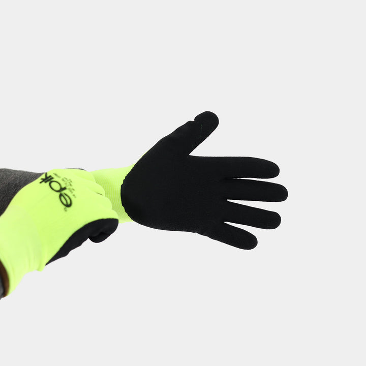Epik Dual Grip Hi Vis Yellow Thermal Glove pair pulling