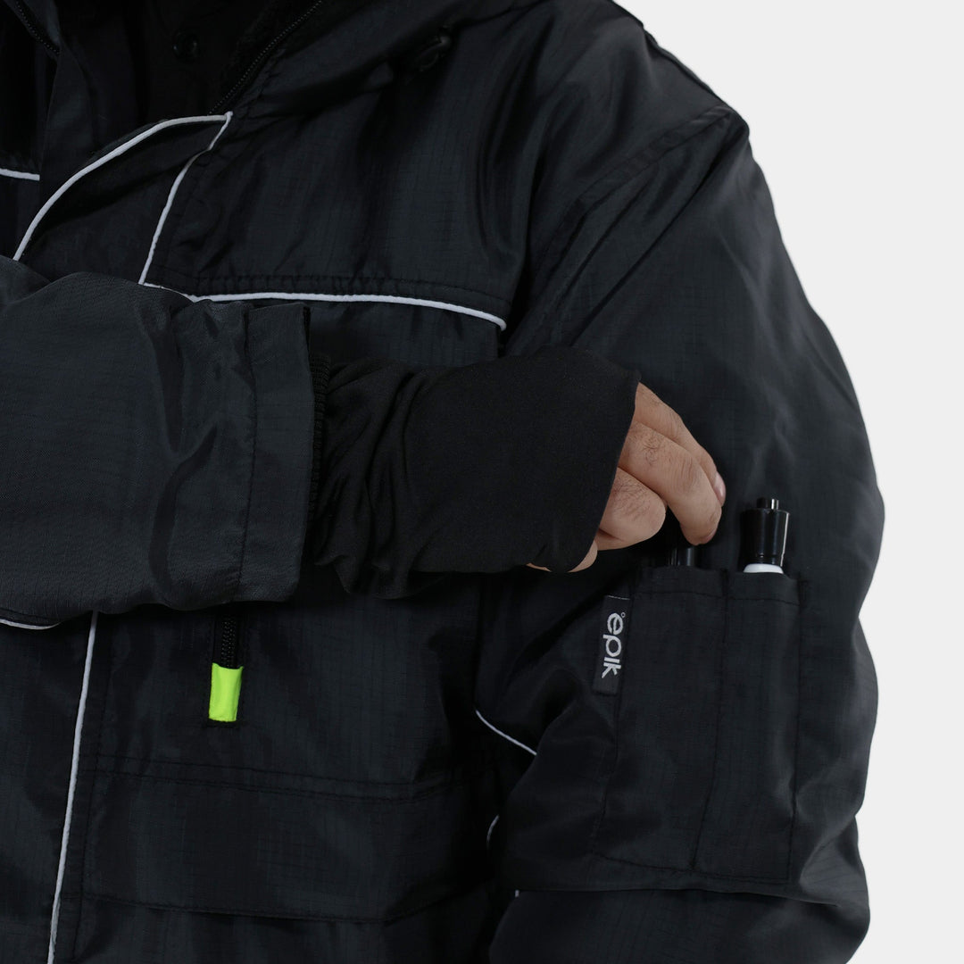Epik Charcoal Black Reflex Pro Freezer Jacket Front pen arm pocket