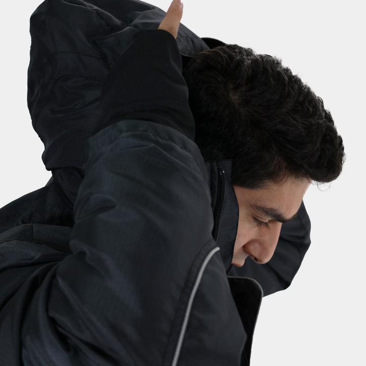 Epik Charcoal Black Reflex Pro Freezer Jacket hood action
