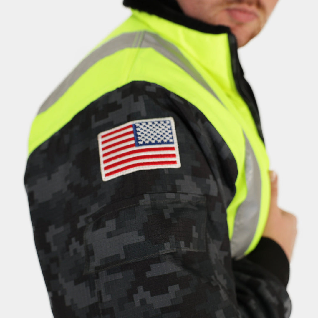 Epik Valor Pro Freezer Jacket - Insulated Hi Vis Camo Coat w/ USA Flag 5X