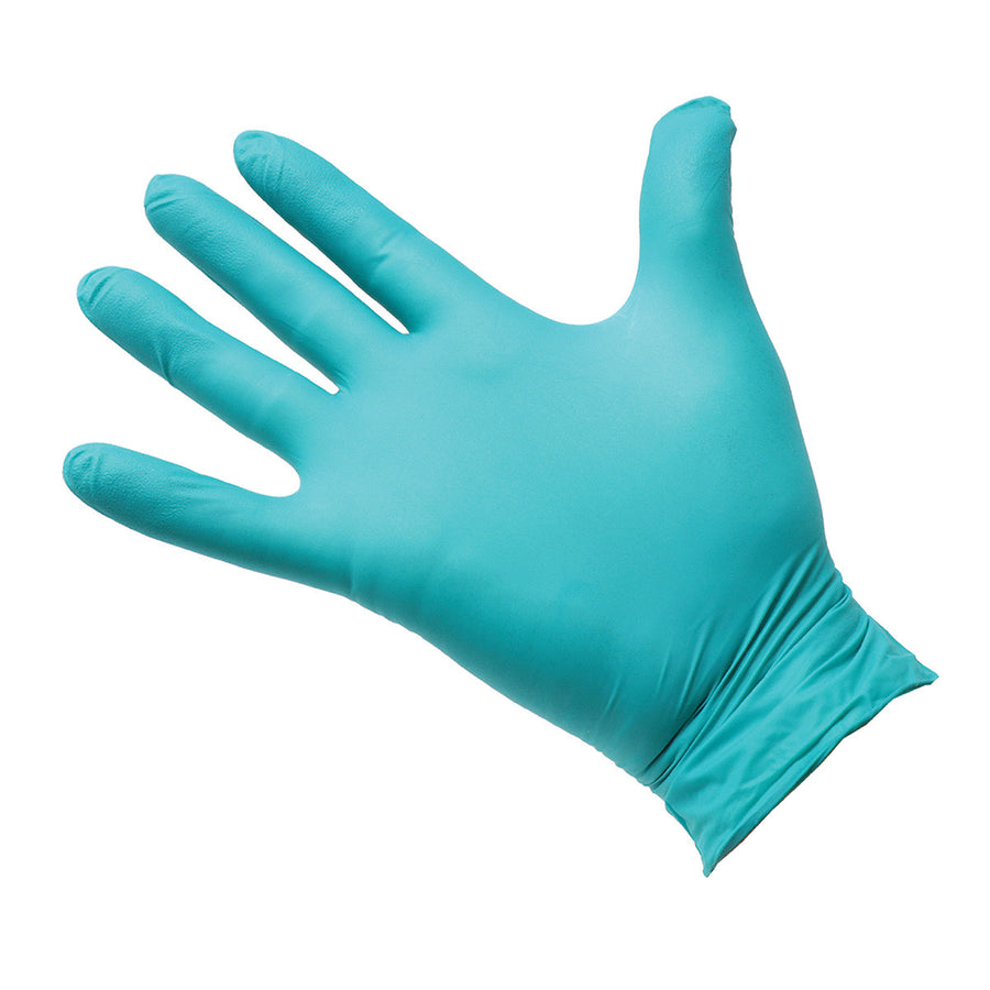 Green Biodegradable Nitrile Gloves, 3.5 mil thickness, 100 gloves per box.