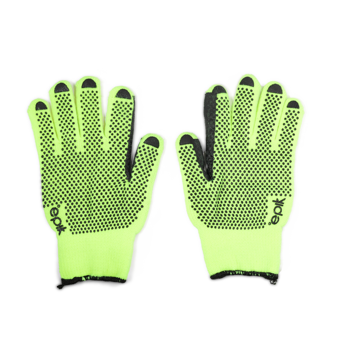 Highlander Gloves in Black and Hi-Vis Yellow with ambidextrous design, flexible wrist liner, and reinforced index finger coating.
