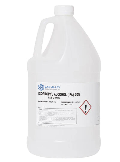 Four bottles of Alcohol IPA Semi Grade Cleaner, a versatile cleaning solution with 70% alcohol and 30% water formulation.
