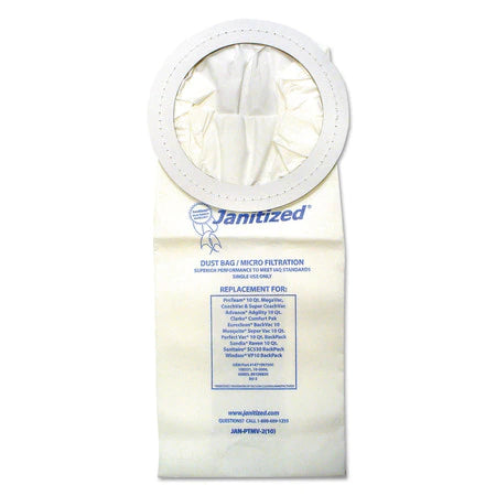 Janitized Perfect Vac Vacuum Bags – 10/pk, 2-ply combination paper and meltblown micro filter.