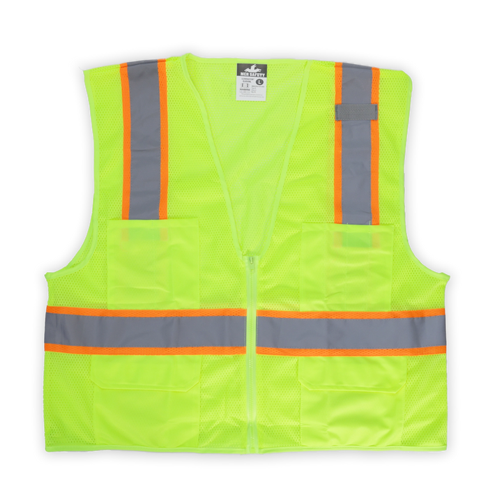Premium Yellow Safety Vest with Zipper - High-visibility vest with reflective stripes, multiple pockets, and ANSI/ISEA 107 Class 2, Type R compliance.