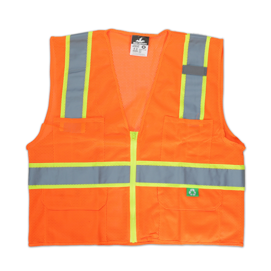Premium Orange Safety Vest with Zipper - High-visibility vest with reflective stripes, multiple pockets, and ANSI/ISEA 107 Class 2, Type R compliance.