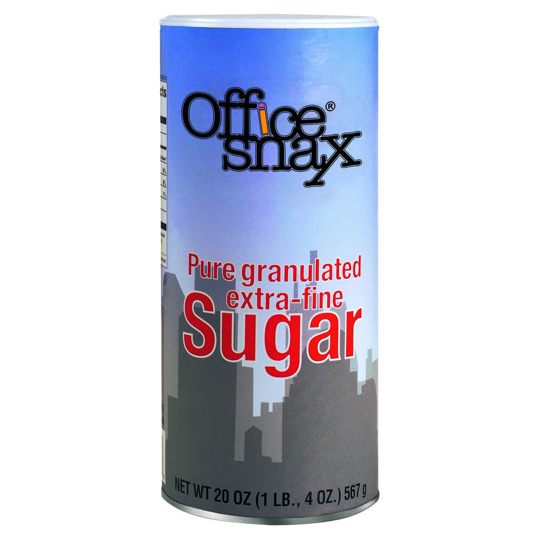 Sugar Classic 20 oz re-closable canister, ideal for office breakrooms, adds sweetness to beverages with convenience.