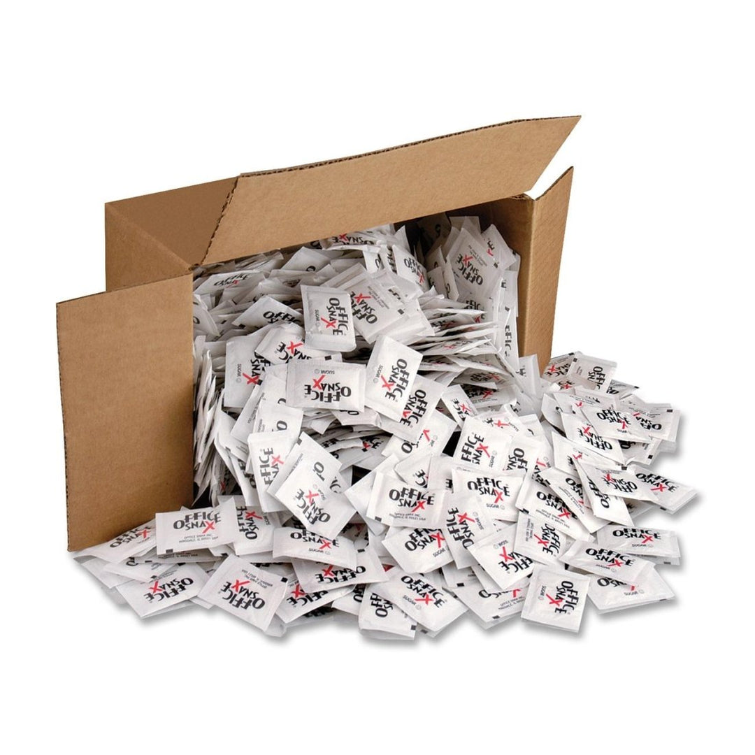 Office Snax Sugar Packets, 1200/cs, convenient premeasured sugar packets for on-the-go sweetness. Each packet is 0.08 oz.