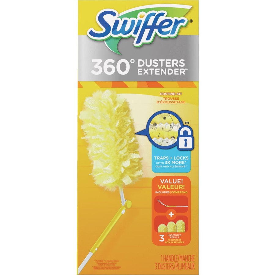 Swiffer® 360° Extendable Handle Duster Starter Kit with adjustable pivoting head for efficient cleaning in hard-to-reach areas.
