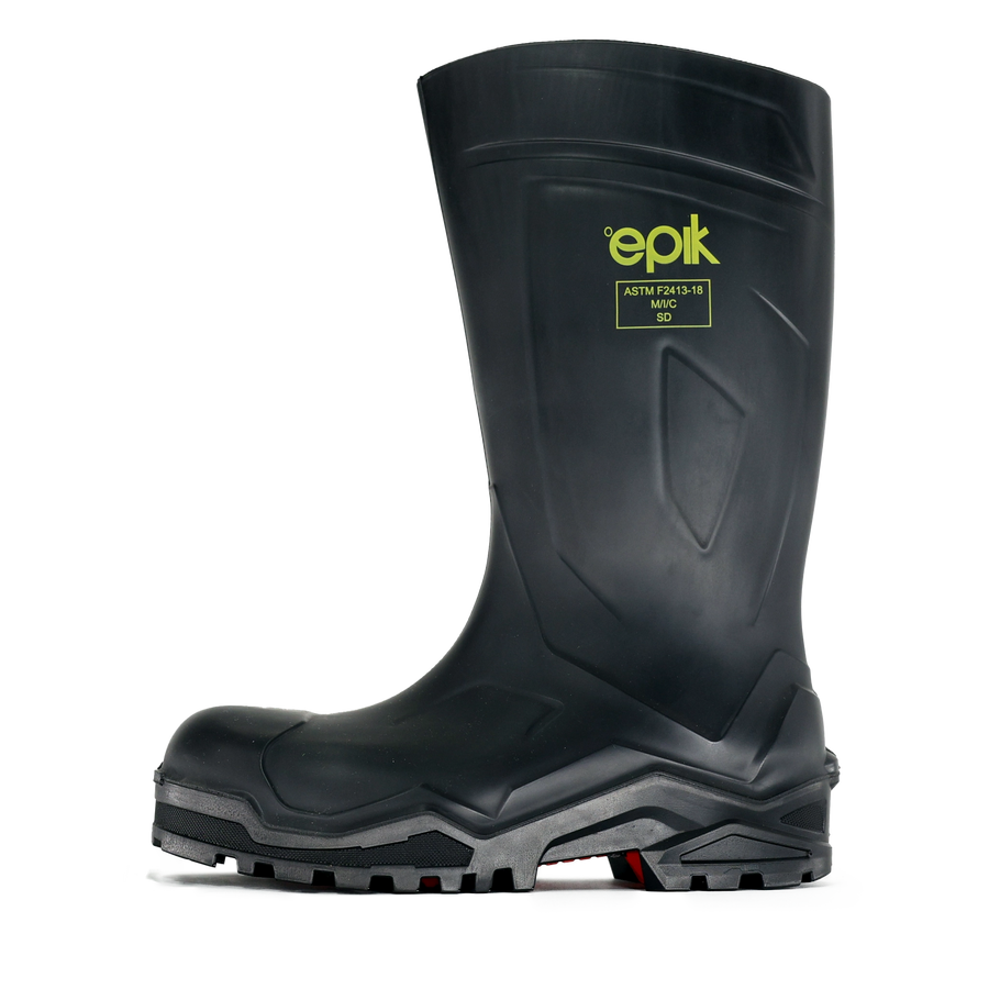 Power Safety Boot with composite safety toe and slip-resistant sole. Waterproof and anti-static for electrical sanitation safety.