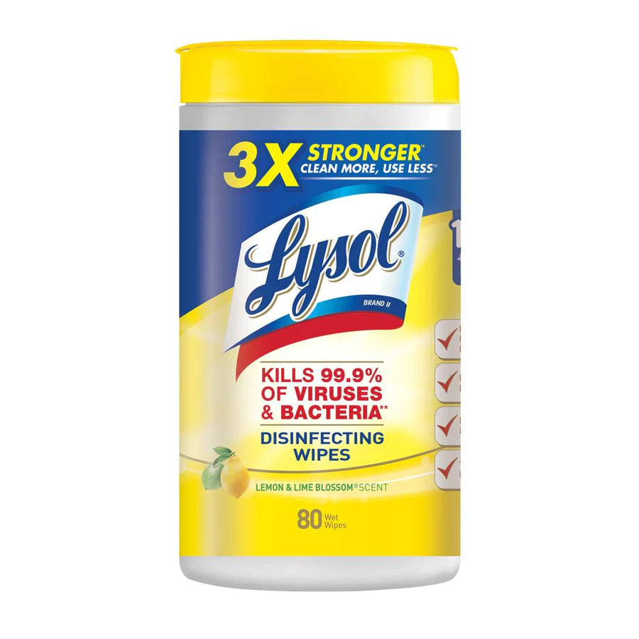 Lysol Wipes - Lemon Scent: Kills 99.9% of viruses and bacteria, including COVID-19. Ideal for various industries, including offices, education, and medical facilities.