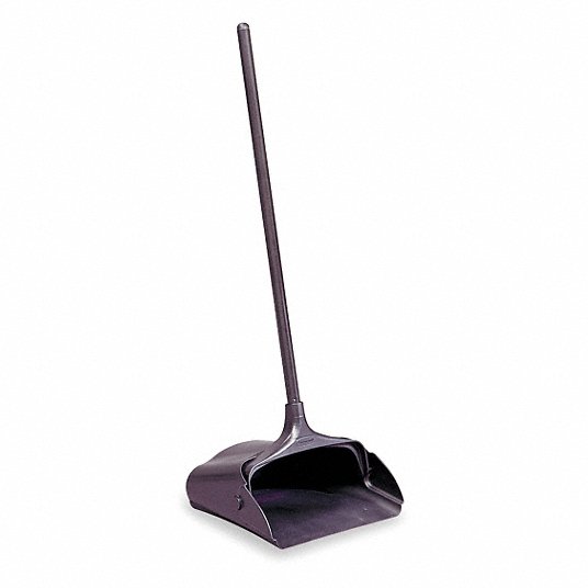 Upright Lobby Pro Dustpan in black with smooth rear wheels for wear-resistance and ergonomic design.