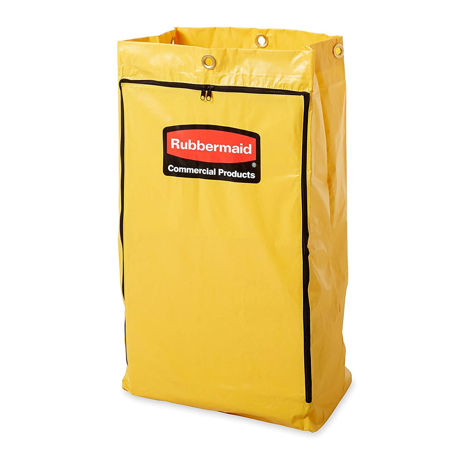 Rubbermaid Janitors Cart Replacement Vinyl Bag - Yellow, Zipped for secure waste containment.