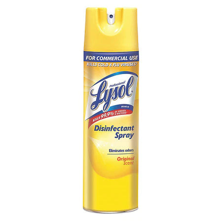 Lysol Disinfectant Spray in Original Scent, 12/cs, kills 99.9% of viruses and bacteria, including COVID-19. Versatile for various industries, meets safety standards, and leaves the original Lysol scent.