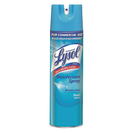 Lysol Disinfectant Spray in Fresh Scent, 12/cs, kills 99.9% of viruses and bacteria, including COVID-19. Versatile for various industries, meets safety standards, and leaves a fresh scent.