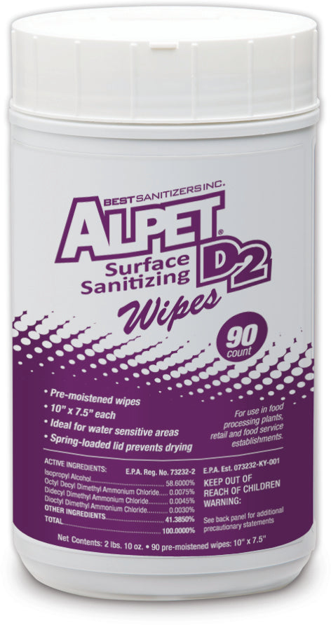 Alpet D2 Surface Sanitizing Wipes - Heavy-Duty - 90 Count