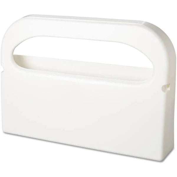 A white plastic toilet seat cover dispenser for 1/2 fold covers.