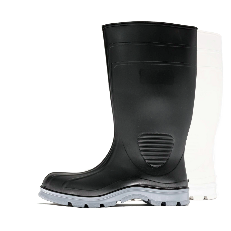 Stride Safety Boot - Black, slip-resistant sole, steel toe cap, cushioned insole, padded collar, water-resistant.