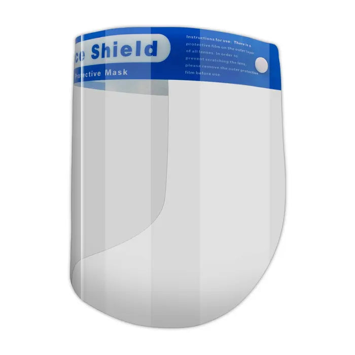 Reusable Face Shield – Clear polyester shield with removable strap for versatile and reusable facial protection. Anti-static, transparent, non-toxic, and biocompatible. Sold individually.