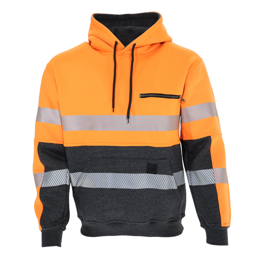 Peak 2.0 Zip-Up Hoodie in Hi-Vis Orange, ANSI Class 2 rated for enhanced visibility and warmth in cold temperatures.