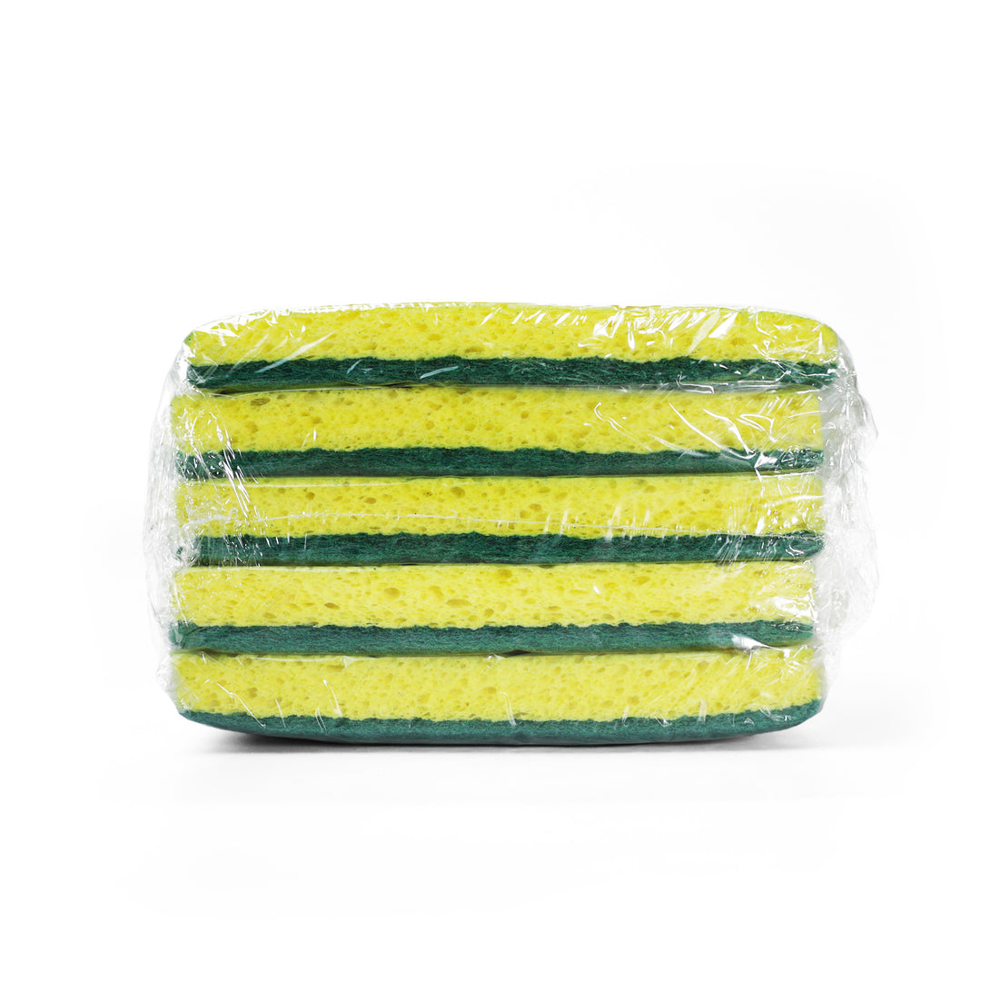 Techniclean Products Cellulose Scrub Sponge with Green scouring Package of 5