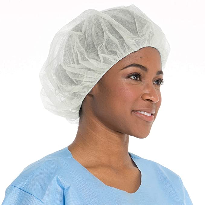 24" White Bouffant Cap - Spunbonded polypropylene, latex-free, packed 100 caps per pack, 10 packs per case. Perfect for hair containment and hygiene in various industries.