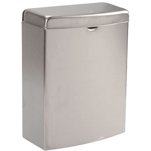 A stainless steel sanitary napkin disposal bin with a discreet design.