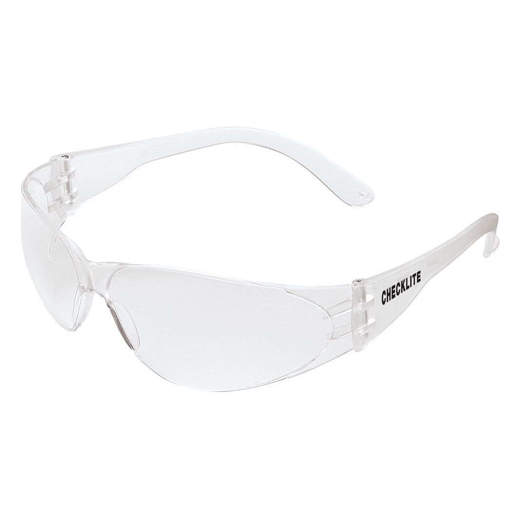 A pair of Checklite® Clear Uncoated Lens Safety Glasses.