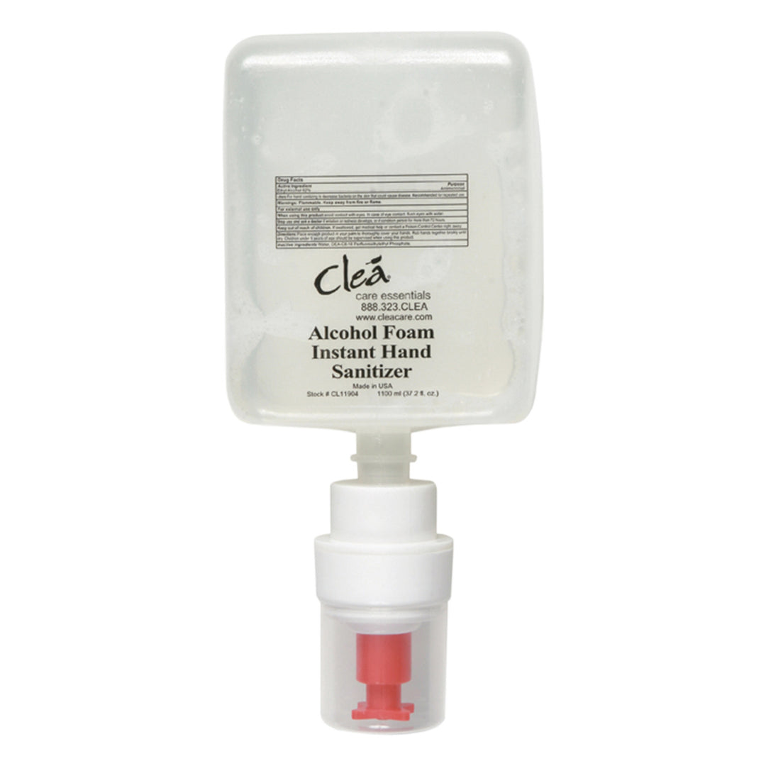 Cleá Versa-Foam Alcohol Based Hand Sanitizer Refill in 900ml packs (4cs), suitable for various dispensers. Over 1400 uses per pack.