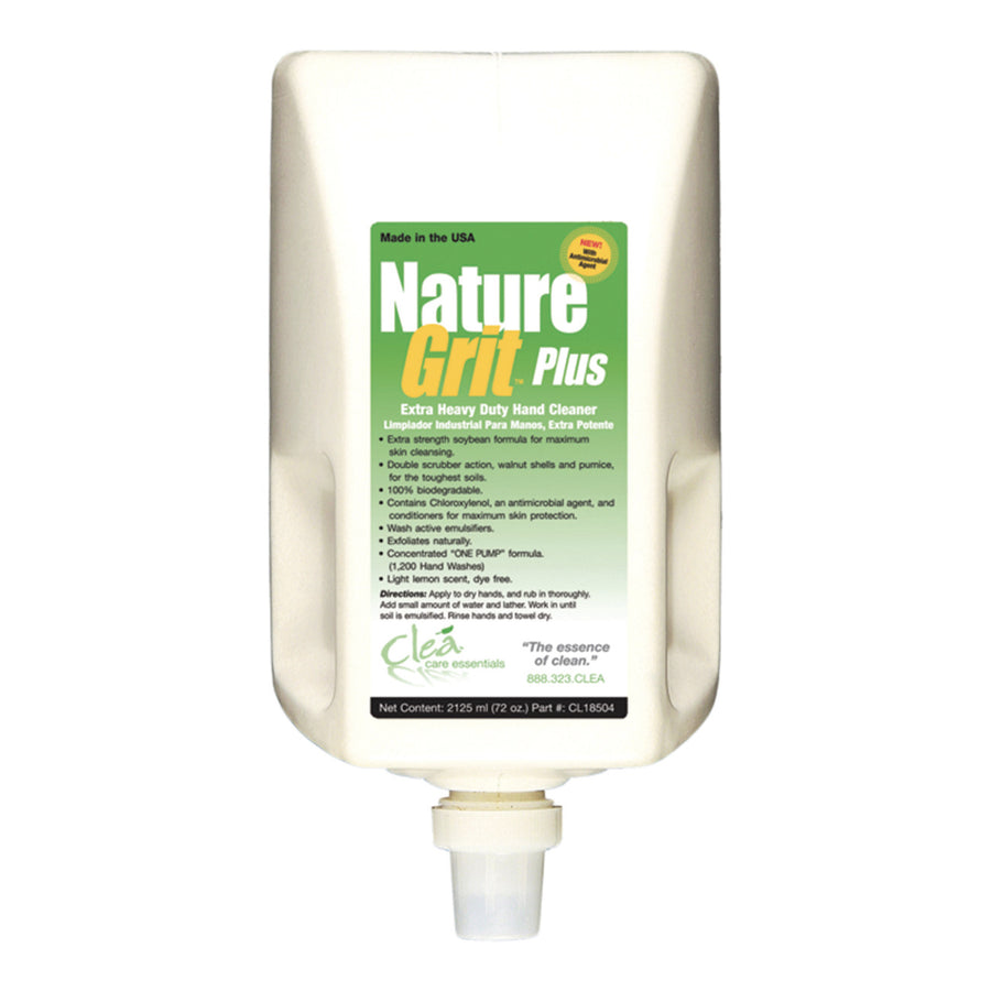 A 2125ml bottle of Clea Nature Grit Extra Heavy Duty Hand Cleaner, an eco-friendly and powerful hand cleaner with a soybean formula, 100% biodegradable, and fits Dispenser CL150DB.