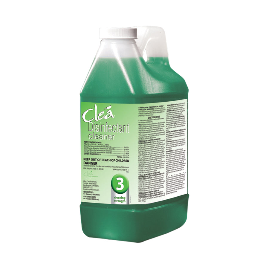 A 64oz bottle of Clea Disinfectant Cleaner with a spring fragrance, perfect for multi-use disinfection. EPA registered for your peace of mind.