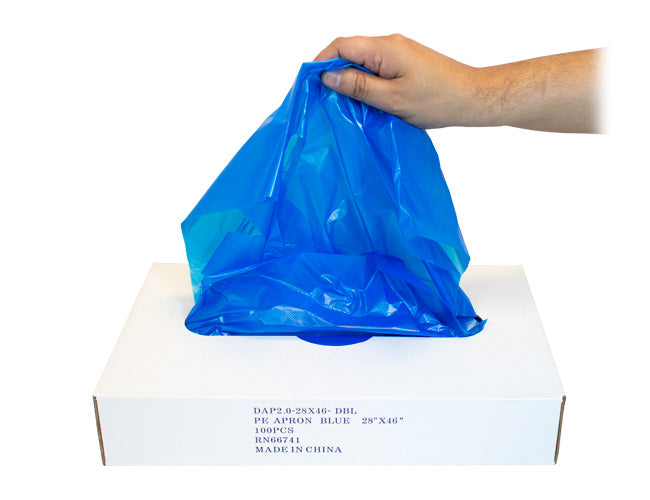 Blue Polyethylene Disposable Aprons 28 x 46 2 Mil [100 Pack]