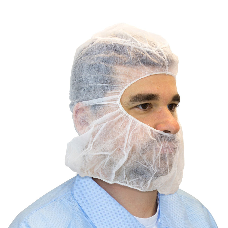 White Safety Zone Polypropylene Hood for comprehensive head and neck protection. Pack of 1000 for ample supply.
