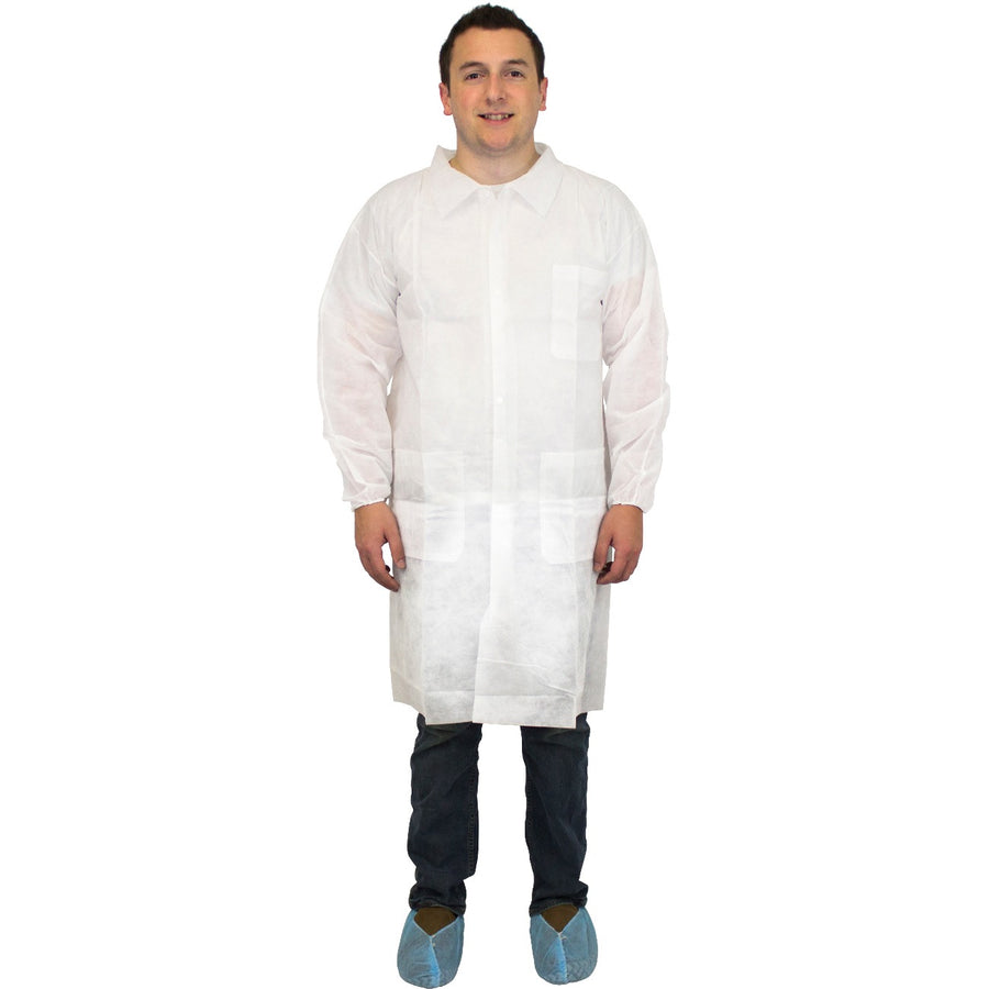 White Polypropylene Lab Coat - Case of 30 high-quality lab coats for protection and professionalism.