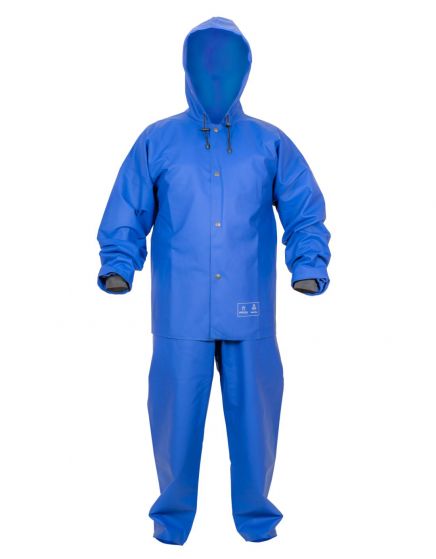 Pros Premium Rain Suit in Blue - Individual rain suit with welded seams, metal press studs, and hood with drawstrings.