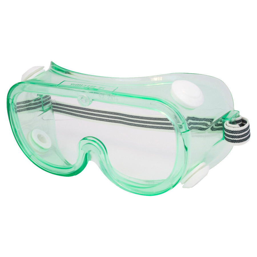 A pair of Green Chemical Impact Goggles with anti-fog lens.