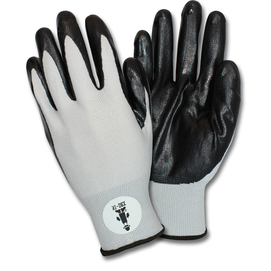 Grey/White Coated Knit Gloves providing style and functionality in a pack of 12 pairs.