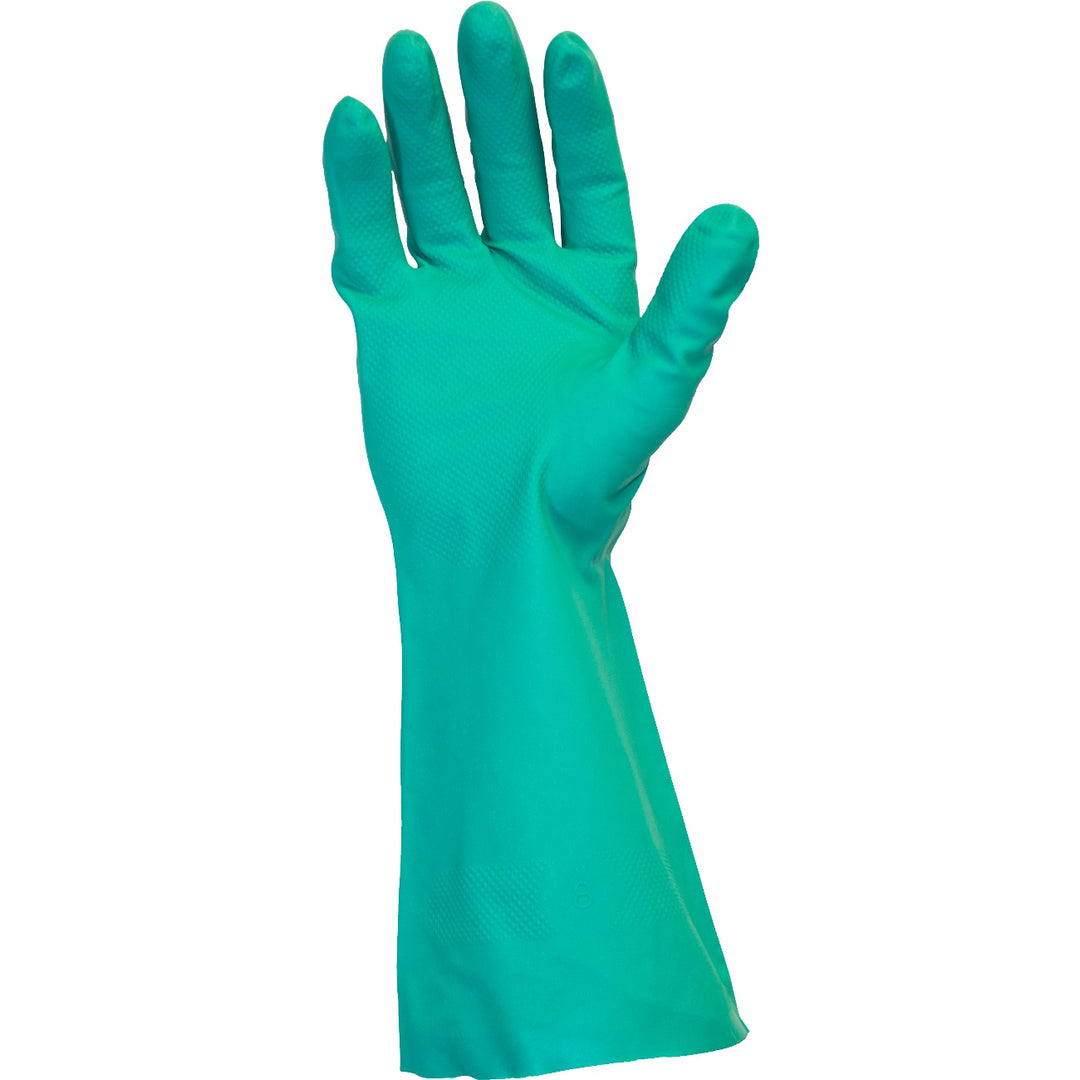 22mil Green Flock Unlined Nitrile Gloves - Superior Protection, Chemical Resistant, Vibrant Green Color.