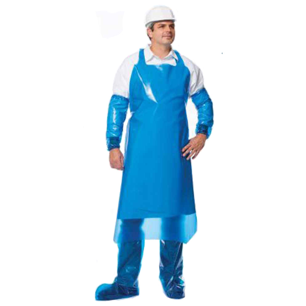 35" x 55" VR Die Cut 4mil Aprons in Blue - Economical and lightweight, ideal for critical environments, available in bulk packaging.