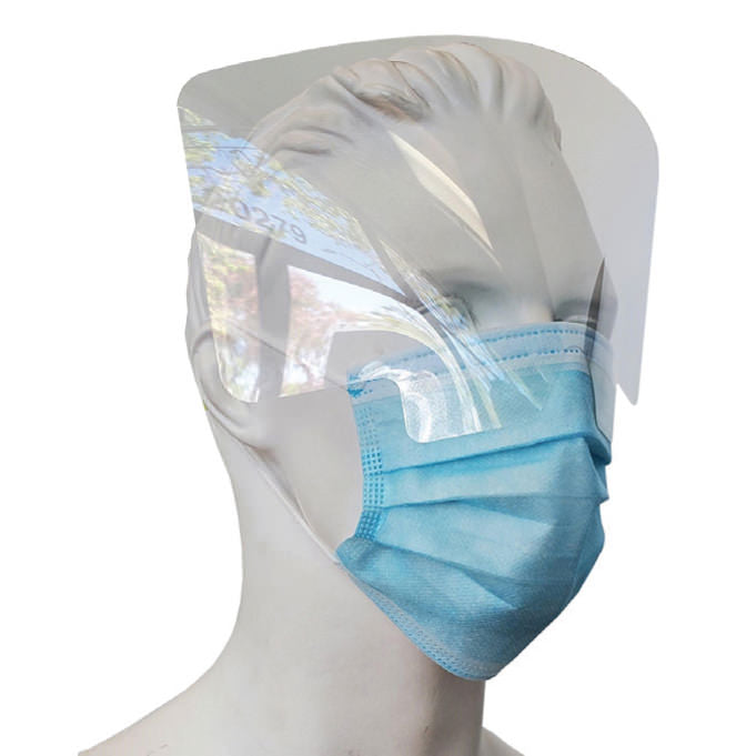 A Disposable Eye Shield with an Anti-Static Clear Visor, designed for easy attachment to masks, transparent and non-hemolytic.